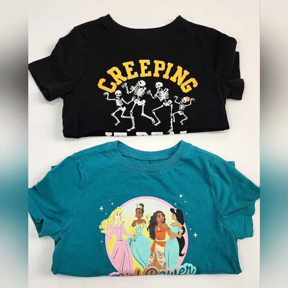 Girl's Old Navy Black Halloween & Disney Princesses Shirt Lot Two Tops, sz 5T - Picture 1 of 13